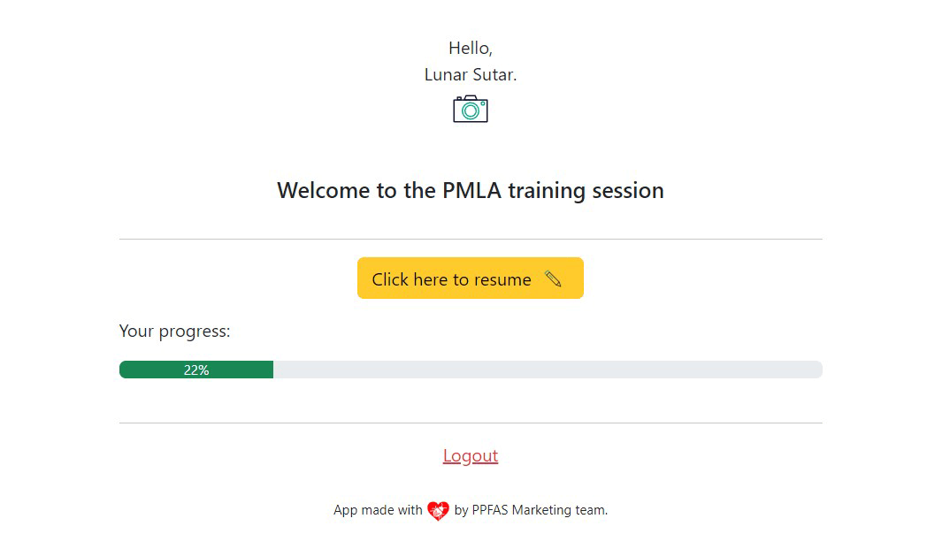 Online Certification Login Screen